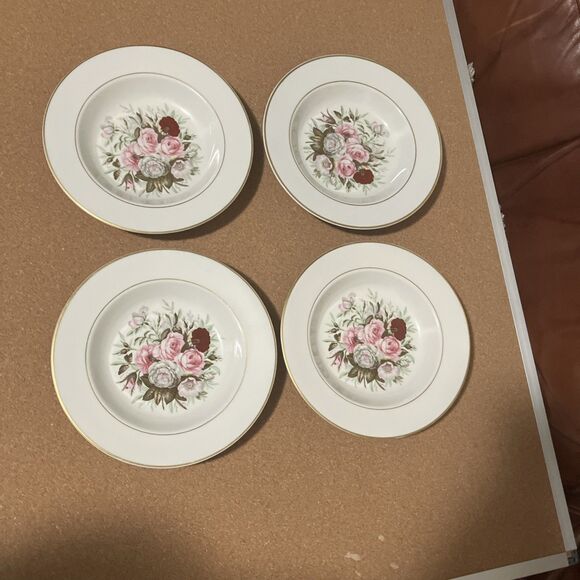 VNTG Royal Jackson Lady Lee Set 4 Rimmed shallow roses Soup Bowls - Picture 10 of 16